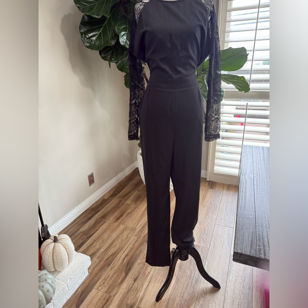 Black Lace Sleeve Jumpsuit